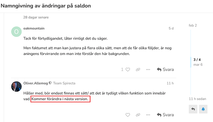 Namngivning av ändringar på saldon